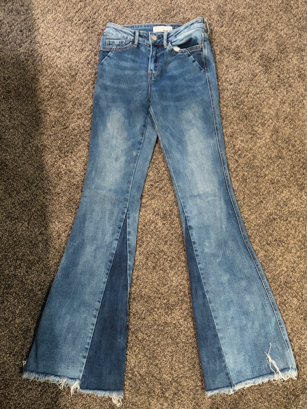 Mid-Blue Split-Hem Flare Jeans